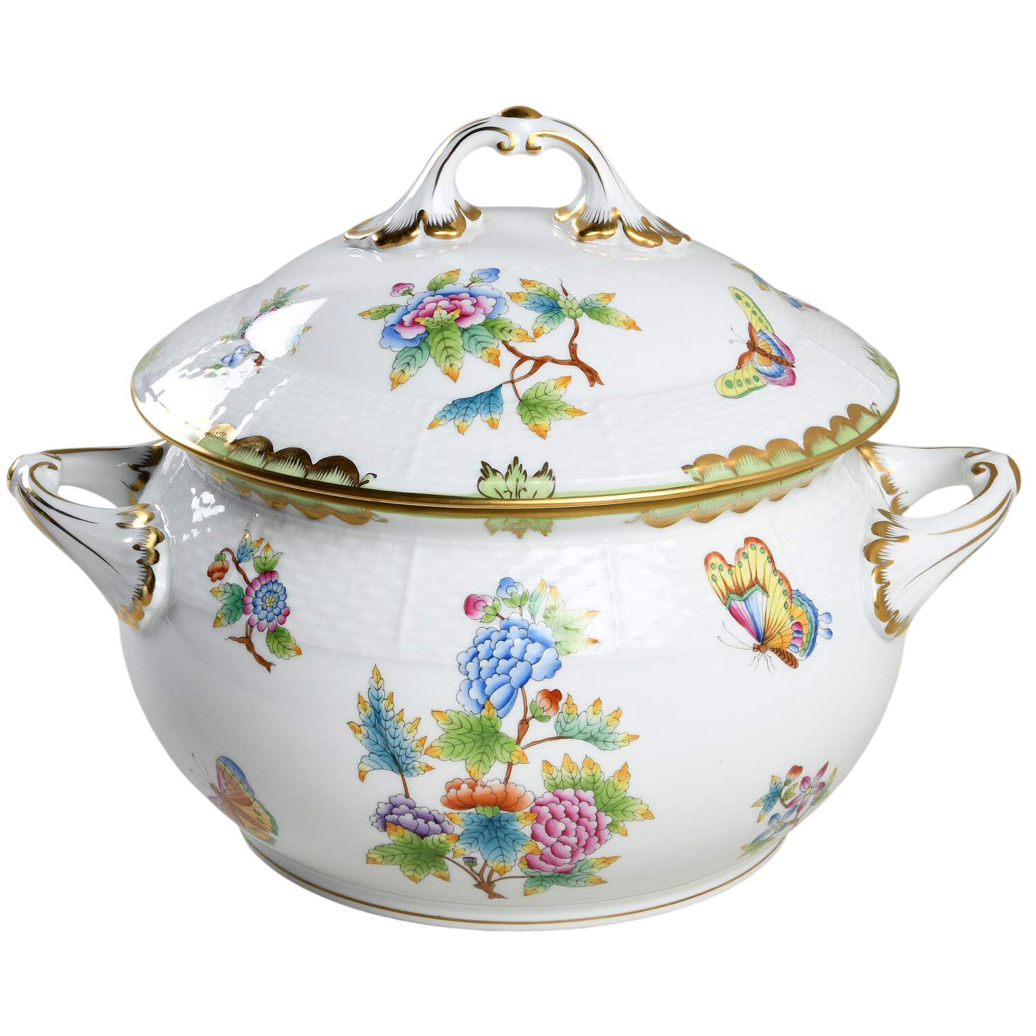 Queen Victoria (Green Border) Bean Pot & Lid by Herend-1