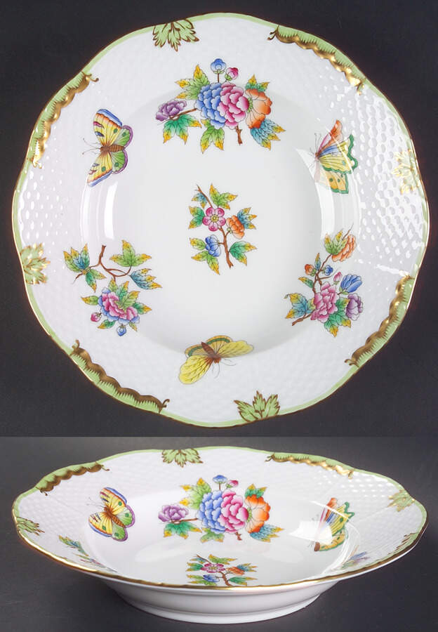 Queen Victoria (Green Border) Rim Soup Bowl by Herend-1