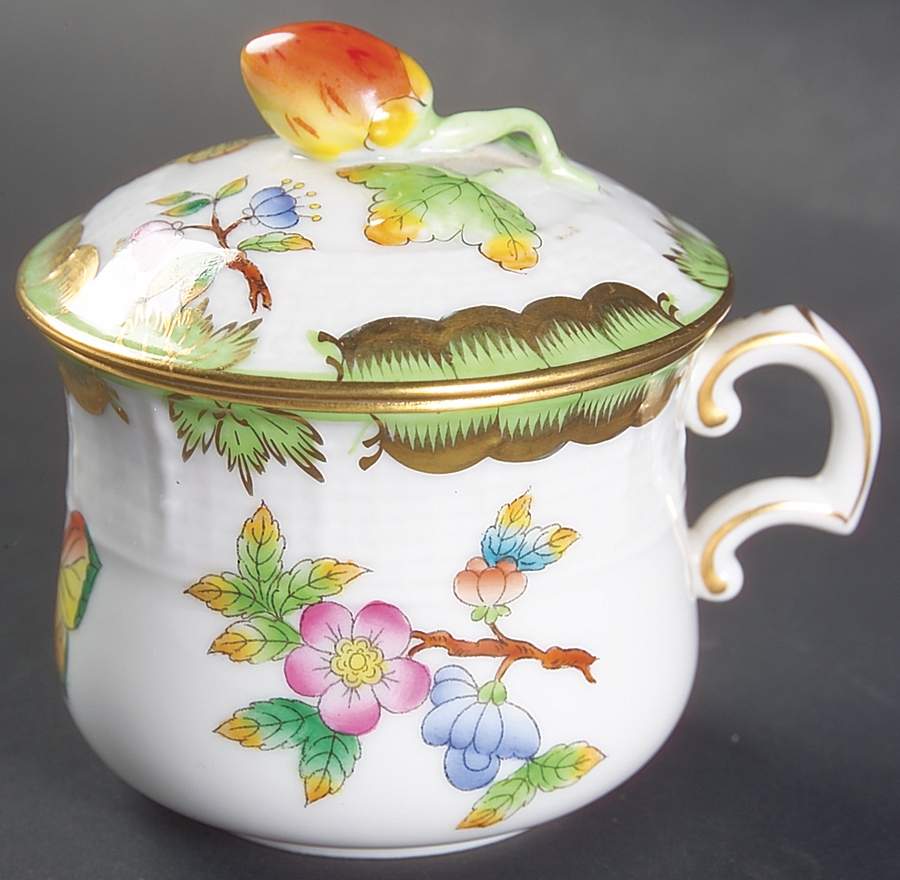 Queen Victoria (Green Border) 2 Pc Pot de Creme w/Lid & Base by Herend-1