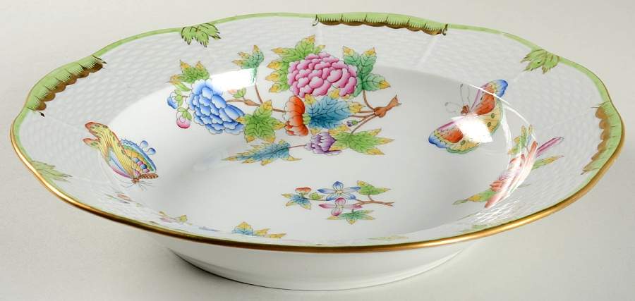 Queen Victoria (Green Border) Large Rim Soup Bowl by Herend-1