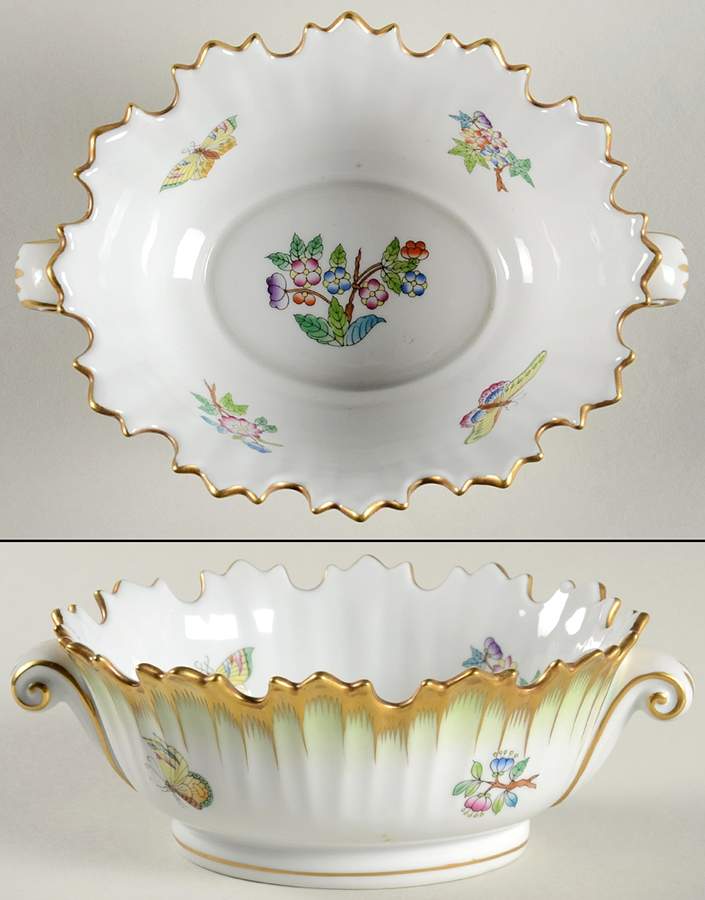 Queen Victoria (Green Border) Oval Open Candy Dish by Herend-1