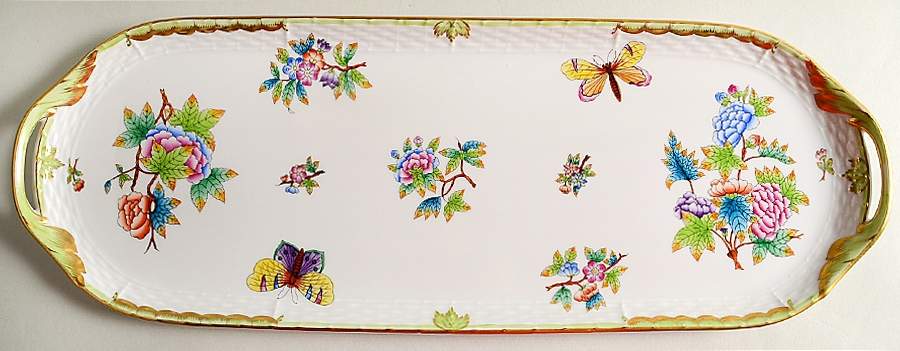 Queen Victoria (Green Border) 19" Oblong Tray by Herend-1