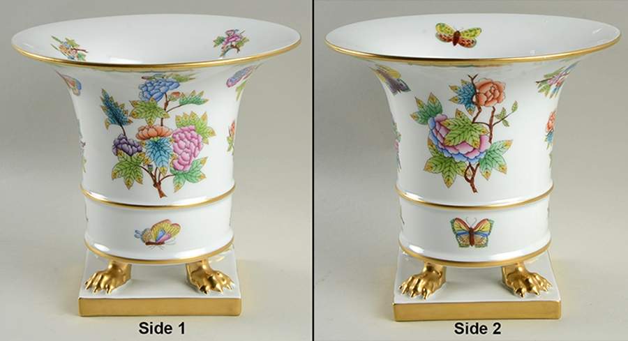 Queen Victoria (Green Border) 7" Claw Footed Urn Vase by Herend-1