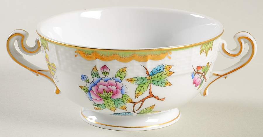 Queen Victoria (Green Border) Cream Soup Bowl by Herend-1