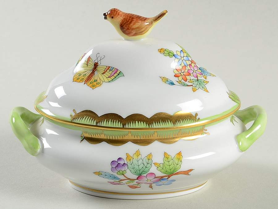Queen Victoria (Green Border) Mini Tureen & Lid by Herend-1