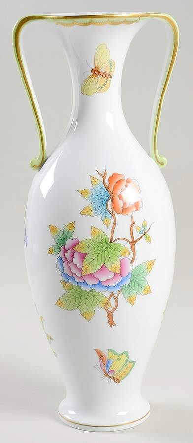 Queen Victoria (Green Border) 13" Handled Vase by Herend-1