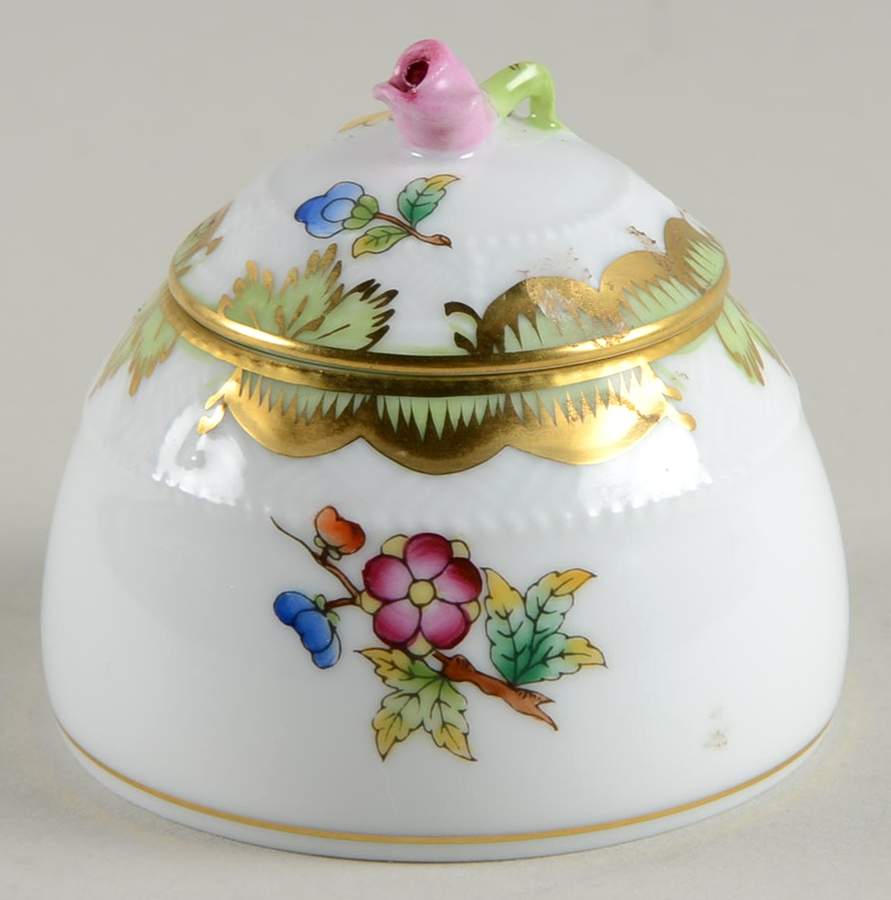Queen Victoria (Green Border) Honey Pot & Lid by Herend-1