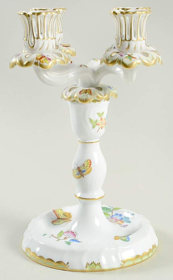 Queen Victoria (Green Border) 8 3/4" 4 Light Candlestick (Uses 4 Lt Arm) by Herend-1