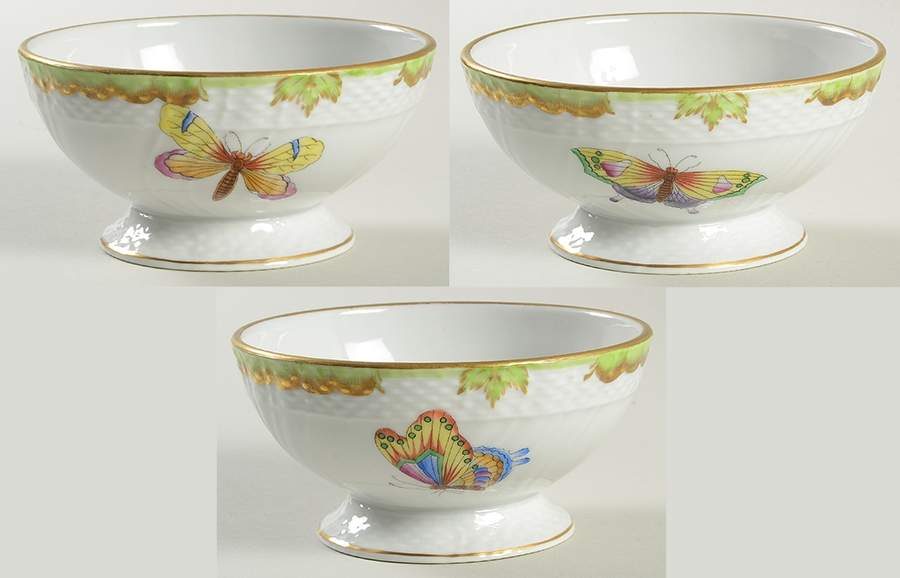 Queen Victoria (Green Border) Cranberry Bowl by Herend-1