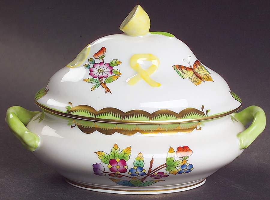 Queen Victoria (Green Border) Mini Tureen & Lid by Herend-1