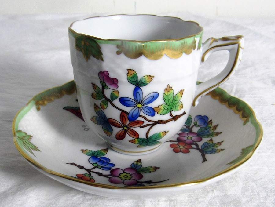 Queen Victoria (Green Border) Mocha Cup & Saucer Set by Herend-1