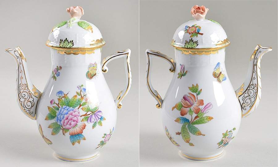 Queen Victoria (Green Border) Small Coffee Pot & Lid by Herend-1