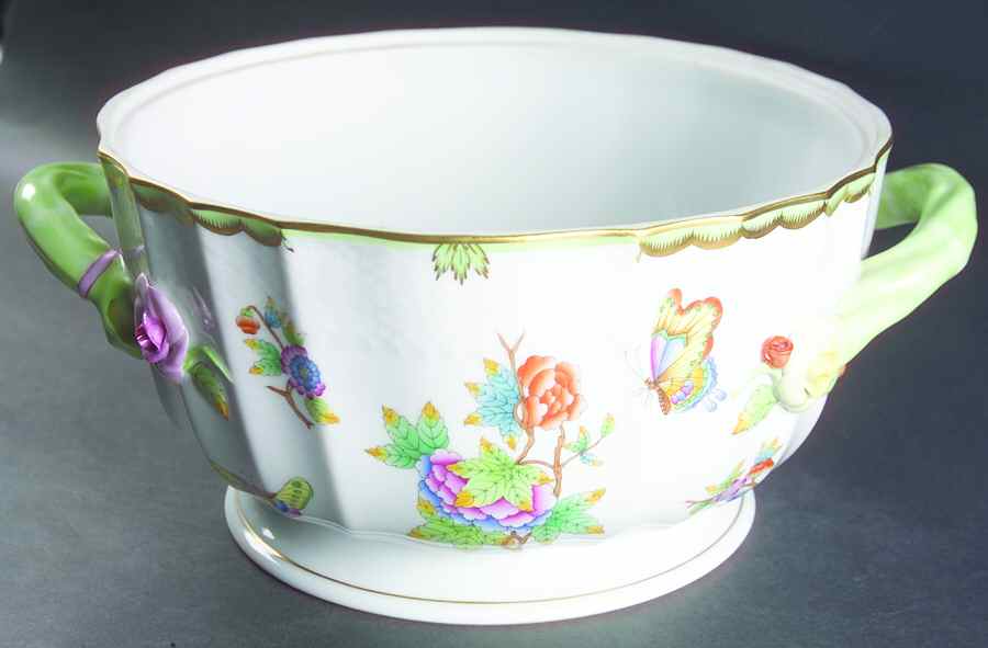 Queen Victoria (Green Border) Tureen No Lid by Herend-1