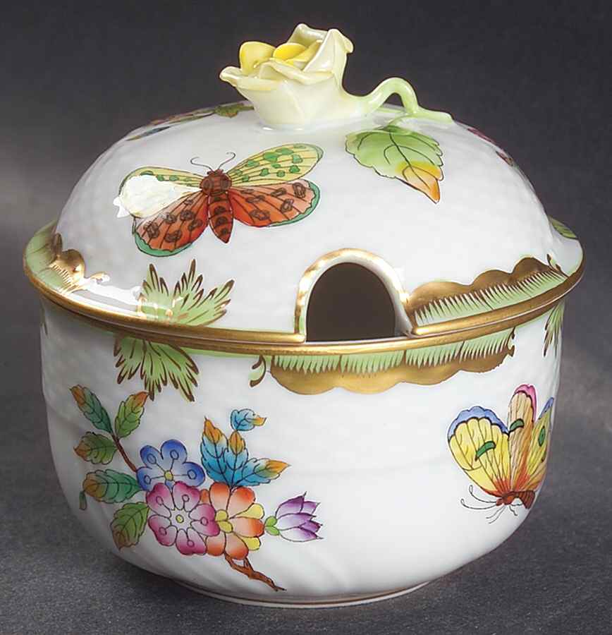 Queen Victoria (Green Border) Sugar Bowl & Lid by Herend-1