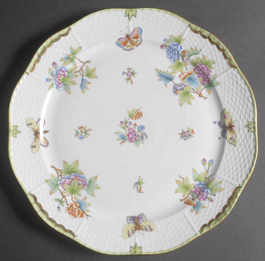 Queen Victoria (Green Border) 14" Chop Plate (Round Platter) by Herend-1
