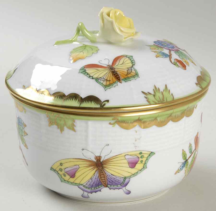 Queen Victoria (Green Border) Sugar Bowl & Lid by Herend-1