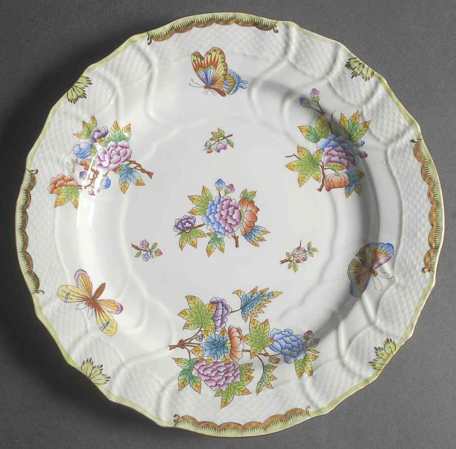 Queen Victoria (Green Border) 11" Chop Plate (Round Platter) by Herend-1
