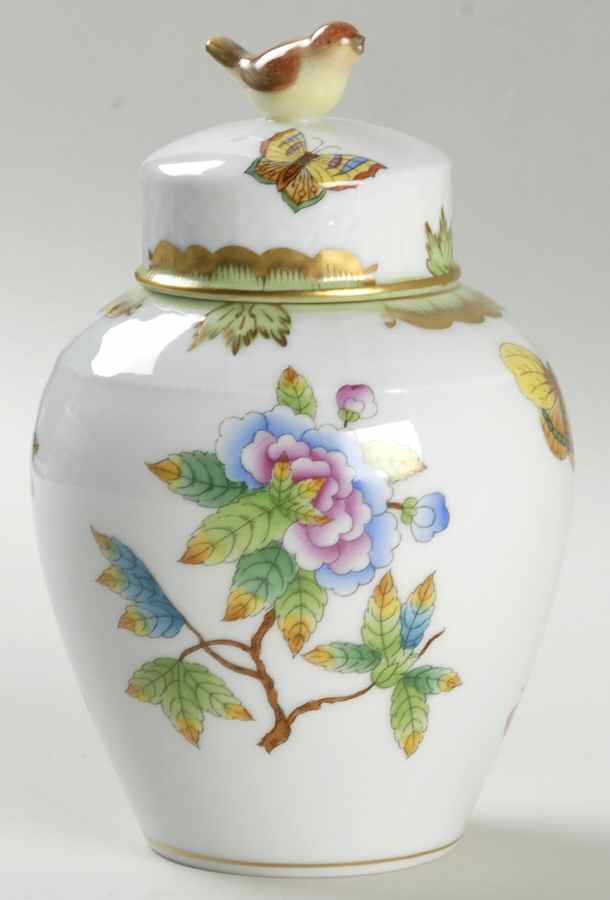 Queen Victoria (Green Border) Tea Caddy & Lid by Herend-1