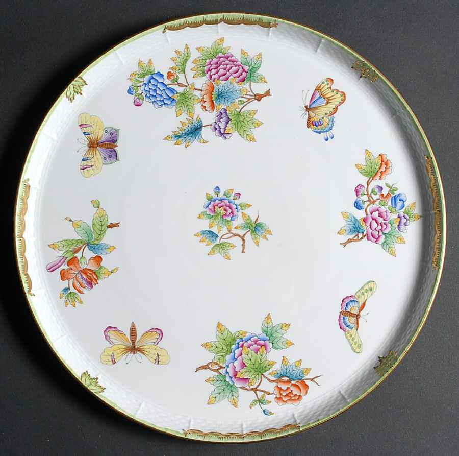 Queen Victoria (Green Border) 12" Round Torte Plate by Herend-1