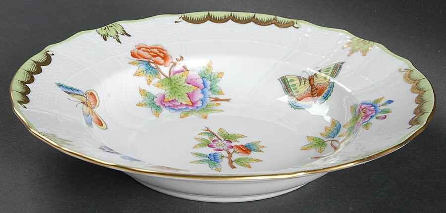 Queen Victoria (Green Border) Rim Soup Bowl by Herend-1
