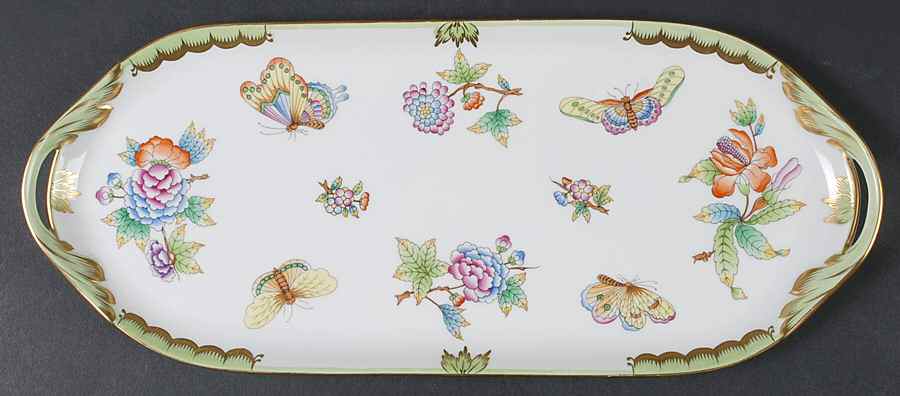 Queen Victoria (Green Border) 14" Sandwich Tray by Herend-1