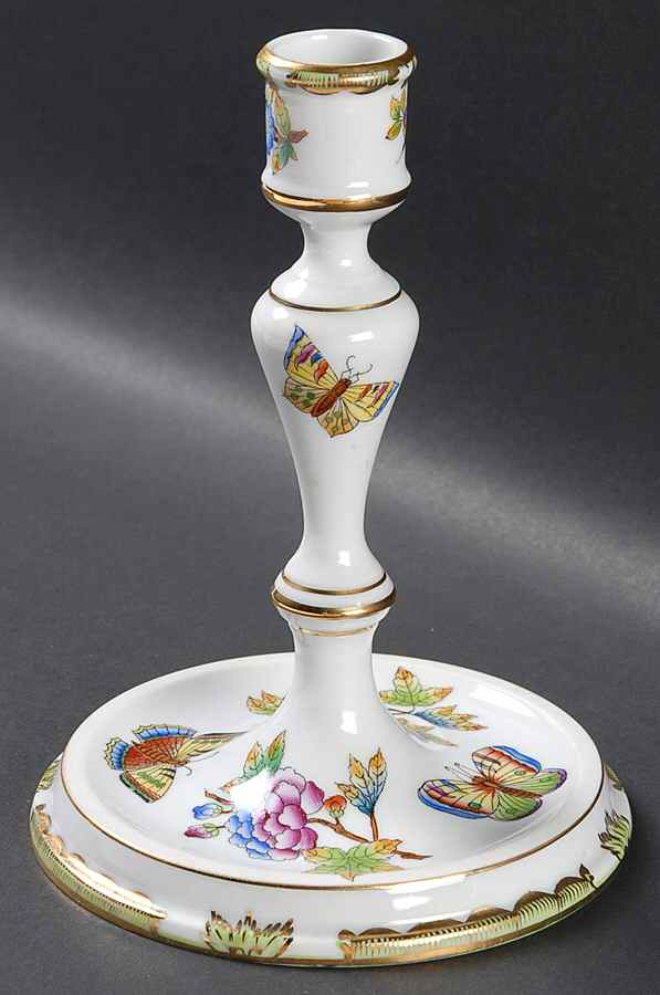 Queen Victoria (Green Border) 7" Candlestick by Herend-1