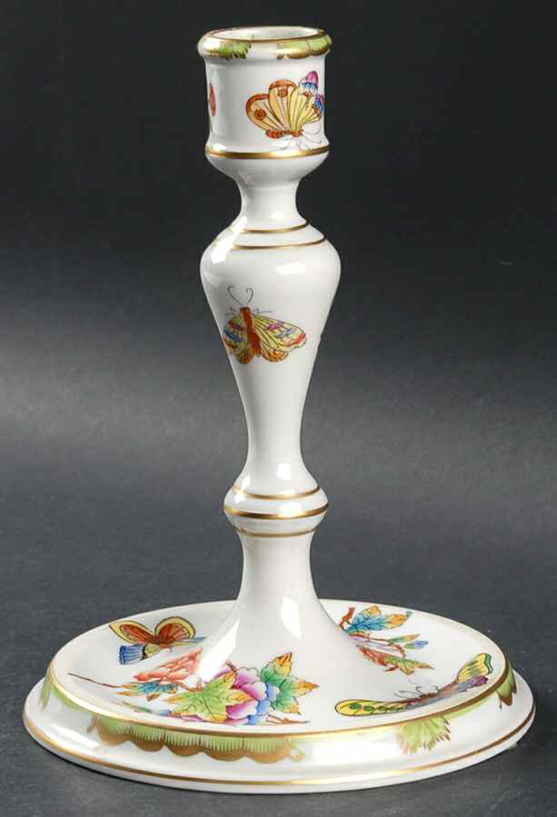 Queen Victoria (Green Border) 7" Candlestick by Herend-1