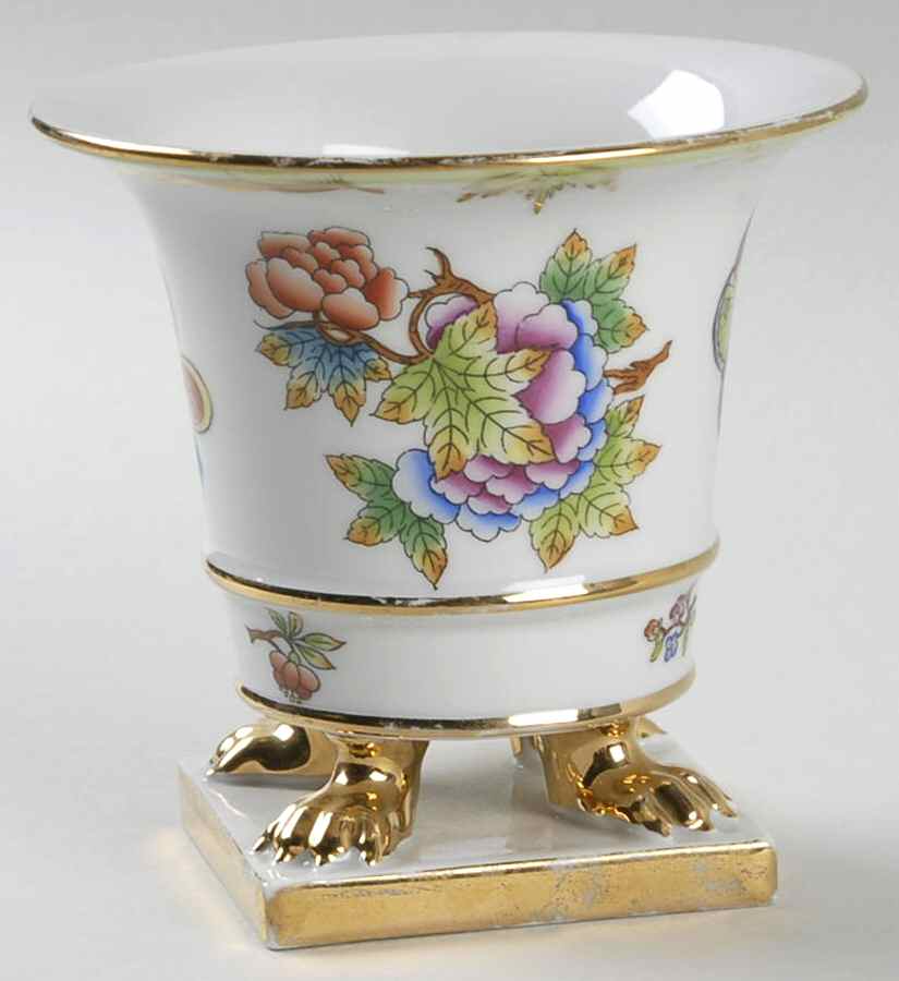 Queen Victoria (Green Border) 4" Claw Footed Vase by Herend-1