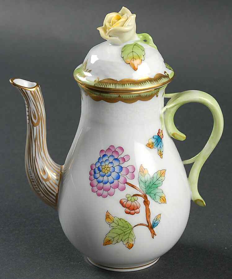 Queen Victoria (Green Border) Individual Coffee Pot & Lid by Herend-1