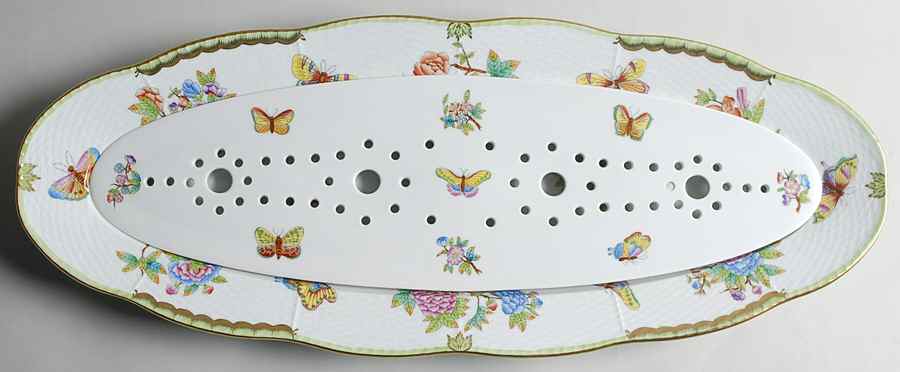 Queen Victoria (Green Border) 24' Fish Platter & Strainer by Herend-1