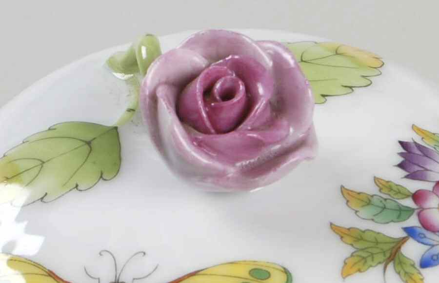Queen Victoria (Green Border) Mini Sugar Bowl & Lid by Herend-1