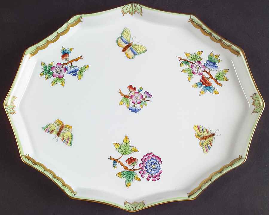 Queen Victoria (Green Border) 9" Ashtray by Herend-1