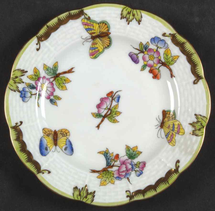 Queen Victoria (Green Border) Small Bread & Butter Plate by Herend-1