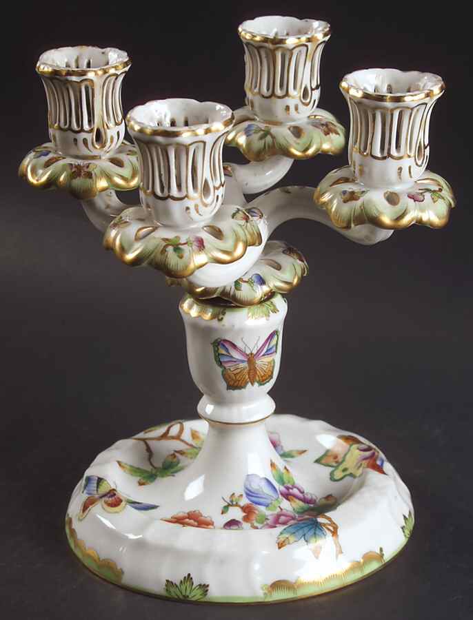 Queen Victoria (Green Border) Four Light Candlestick by Herend-1