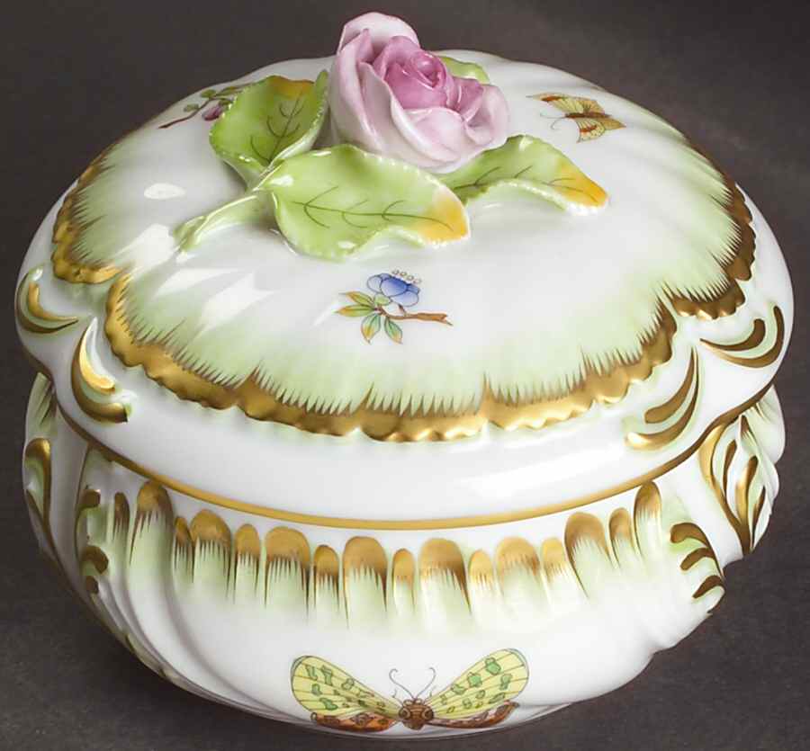 Queen Victoria (Green Border) Small Candy Box by Herend-1
