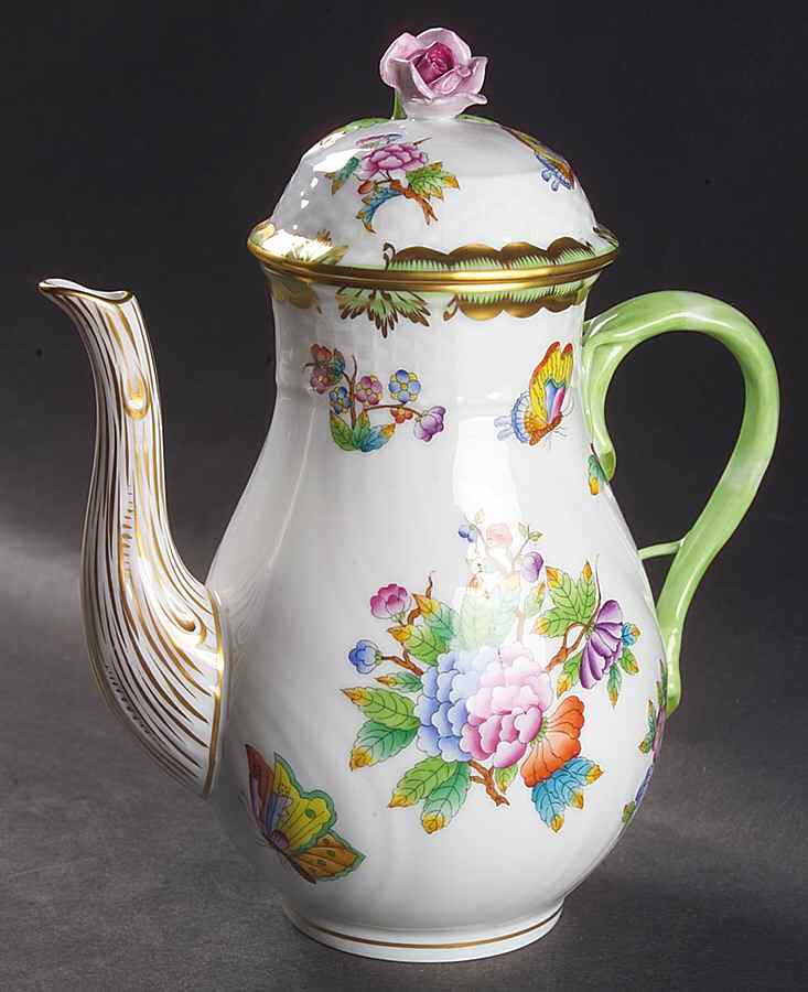 Queen Victoria (Green Border) Small Coffee Pot & Lid by Herend-1