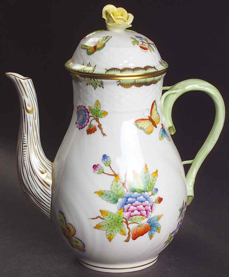 Queen Victoria (Green Border) Small Coffee Pot & Lid by Herend-1