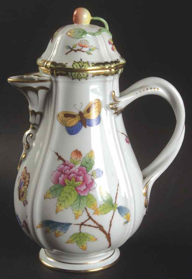 Queen Victoria (Green Border) Small Coffee Pot & Lid by Herend-1