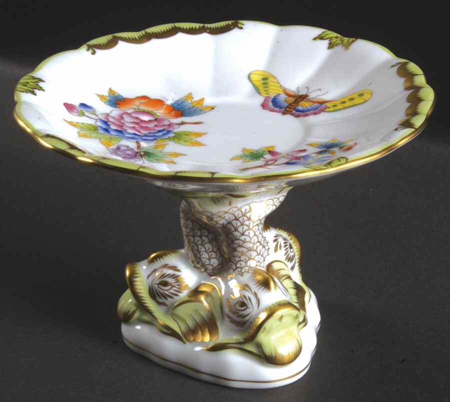 Queen Victoria (Green Border) Round Compote (Height X Width) by Herend-1