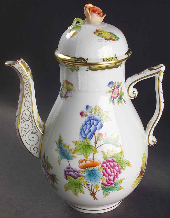 Queen Victoria (Green Border) Coffee Pot & Lid by Herend-1