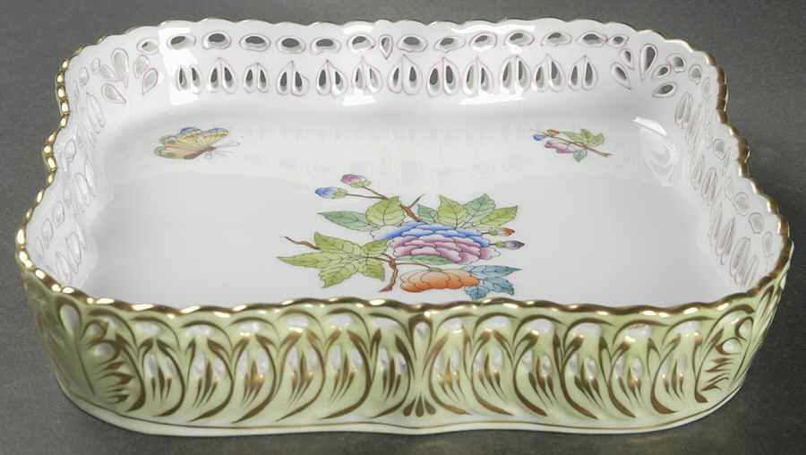 Queen Victoria (Green Border) Square Openwork Gallery Tray by Herend-1