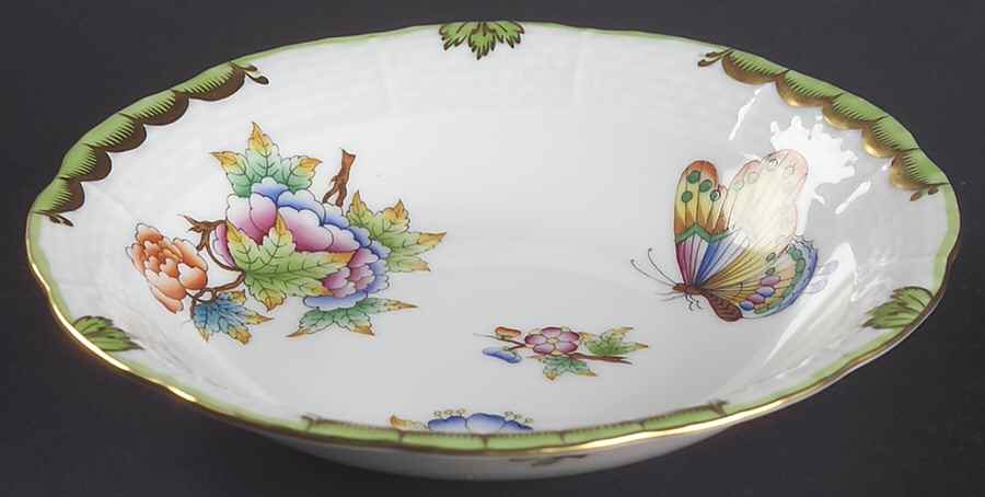 Queen Victoria (Green Border) Fruit/Dessert (Sauce) Bowl by Herend-1