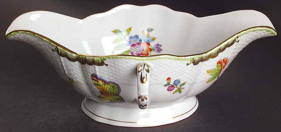 Queen Victoria (Green Border) Open Sauce Boat by Herend-1