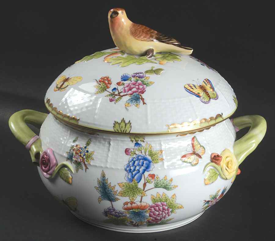 Queen Victoria (Green Border) Round Covered Vegetable by Herend-1