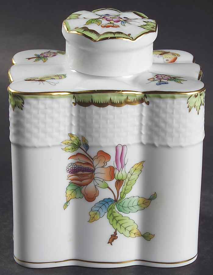 Queen Victoria (Green Border) Tea Caddy & Lid by Herend-1