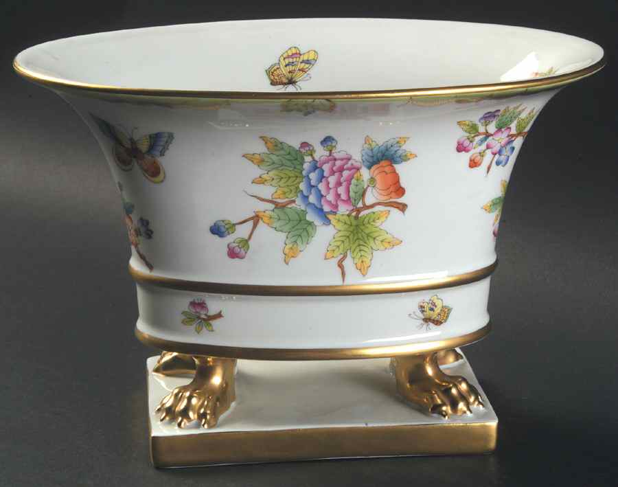Queen Victoria (Green Border) 5" Oval Footed Urn by Herend-1