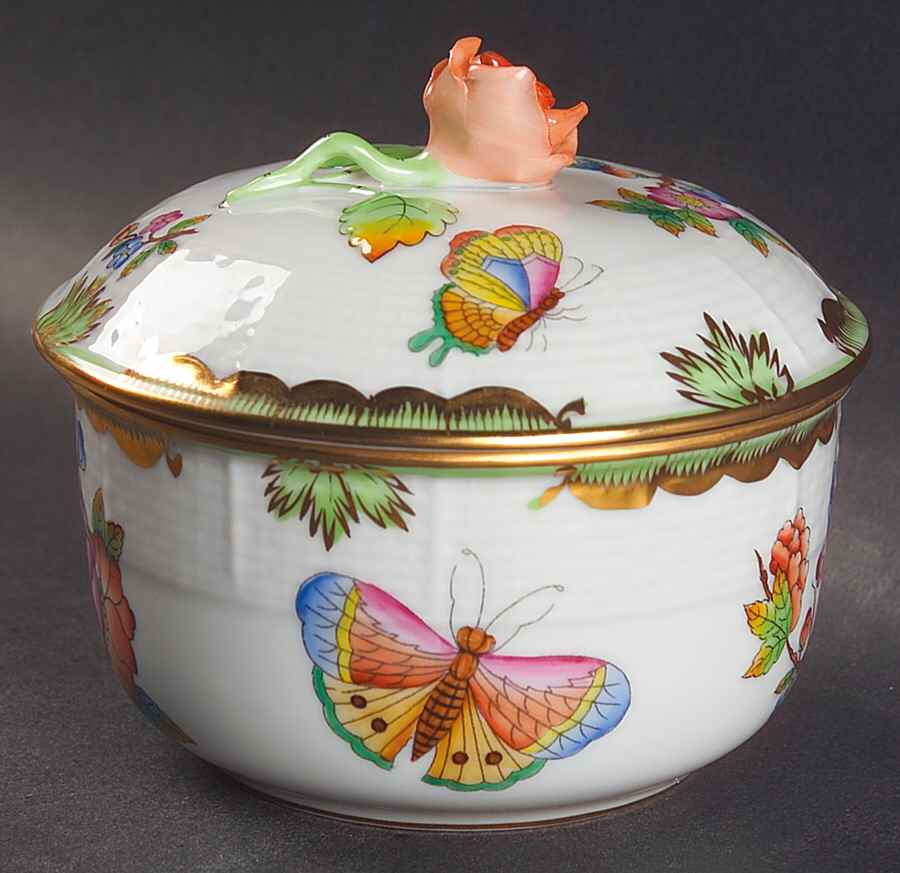 Queen Victoria (Green Border) Sugar Bowl & Lid by Herend-1