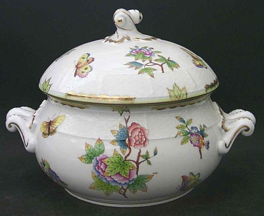 Queen Victoria (Green Border) Round Covered Vegetable by Herend-1