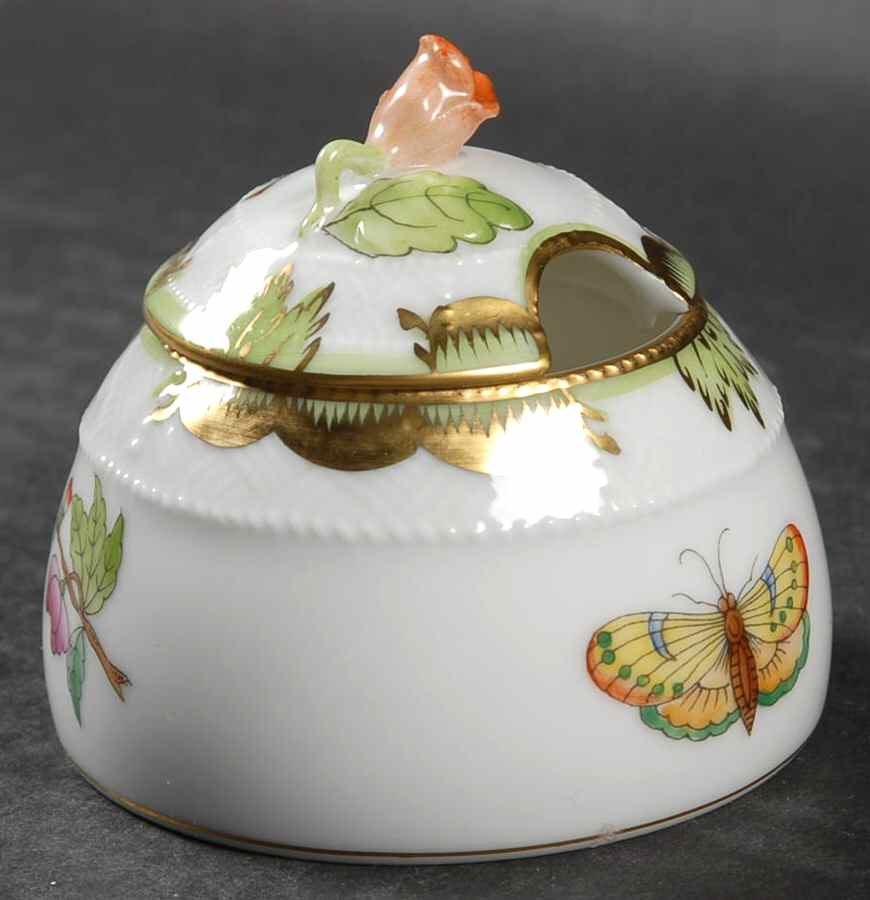 Queen Victoria (Green Border) Honey Pot & Lid by Herend-1