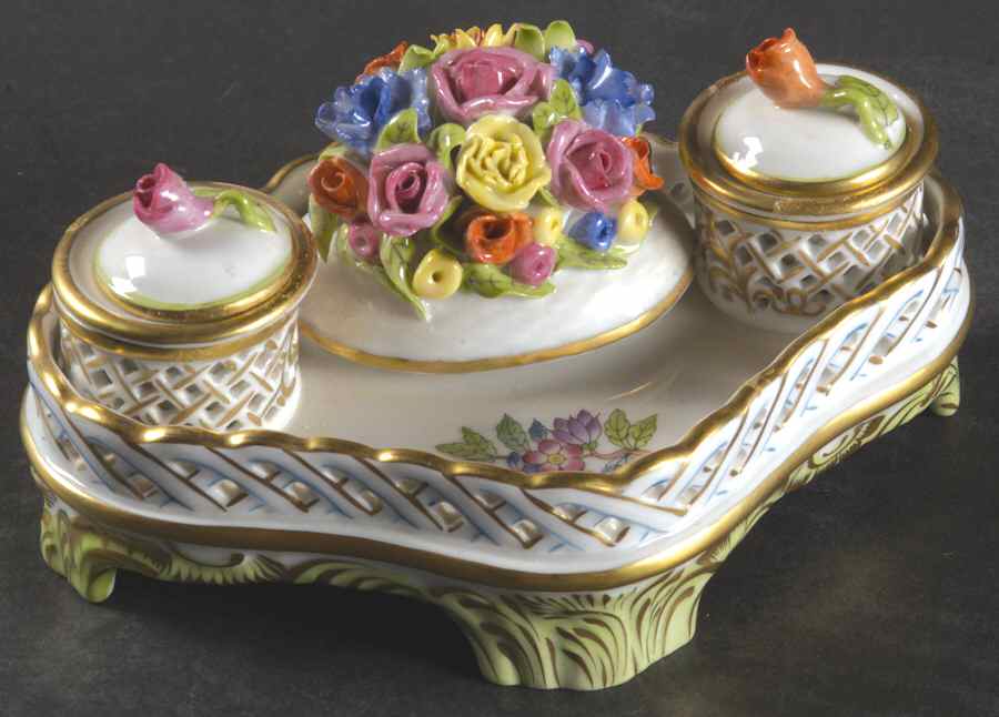 Queen Victoria (Green Border) Ink Stand by Herend-1